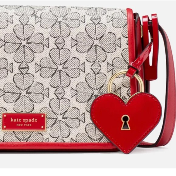 New Kate Spade Liv Spade Flower Coated Canvas Small Flap Crossbody Cherry Rose - Picture 1 of 7